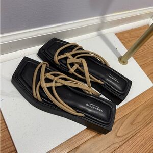 Women's Black and Tan Platform Sandals